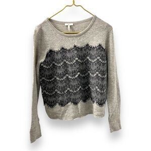 Joie Grey and Black Lace Detail Cashmere/Wool Sweater